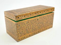 19th Century Kashmir lacquer tea caddy with all over decoration of trailing flowers and leaves,