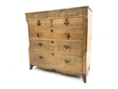 George III large oak chest, the mahogany banded frieze having two concealed drawers,