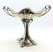 Early 20th Century Art Nouveau WMF plated centrepiece with pierced decoration and glass liner on a