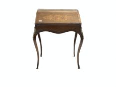 19th century French style rosewood bureau de dame, galleried top,