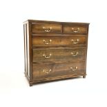 20th century oak chest of two short and three long graduating drawers, stile supports,