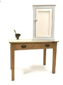 Early 20th century pine work table, rectangular top above single drawer, raised on square supports,