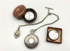 Gentlemans half hunter pocket watch in silver case, Birmingham 1928 with silver chain and fob,