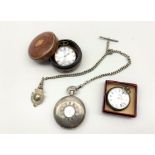 Gentlemans half hunter pocket watch in silver case, Birmingham 1928 with silver chain and fob,