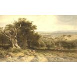 George Vicat Cole- Extensive rural scene with haymaking, figures, cottages etc,