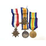 WWI medal trio comprising 1914-15 star, British War Medal and Victory medal, awarded to '200114 SJT.
