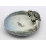 Royal Copenhagen bowl modeled as a crab atop a basket, the centre painted with a fish,