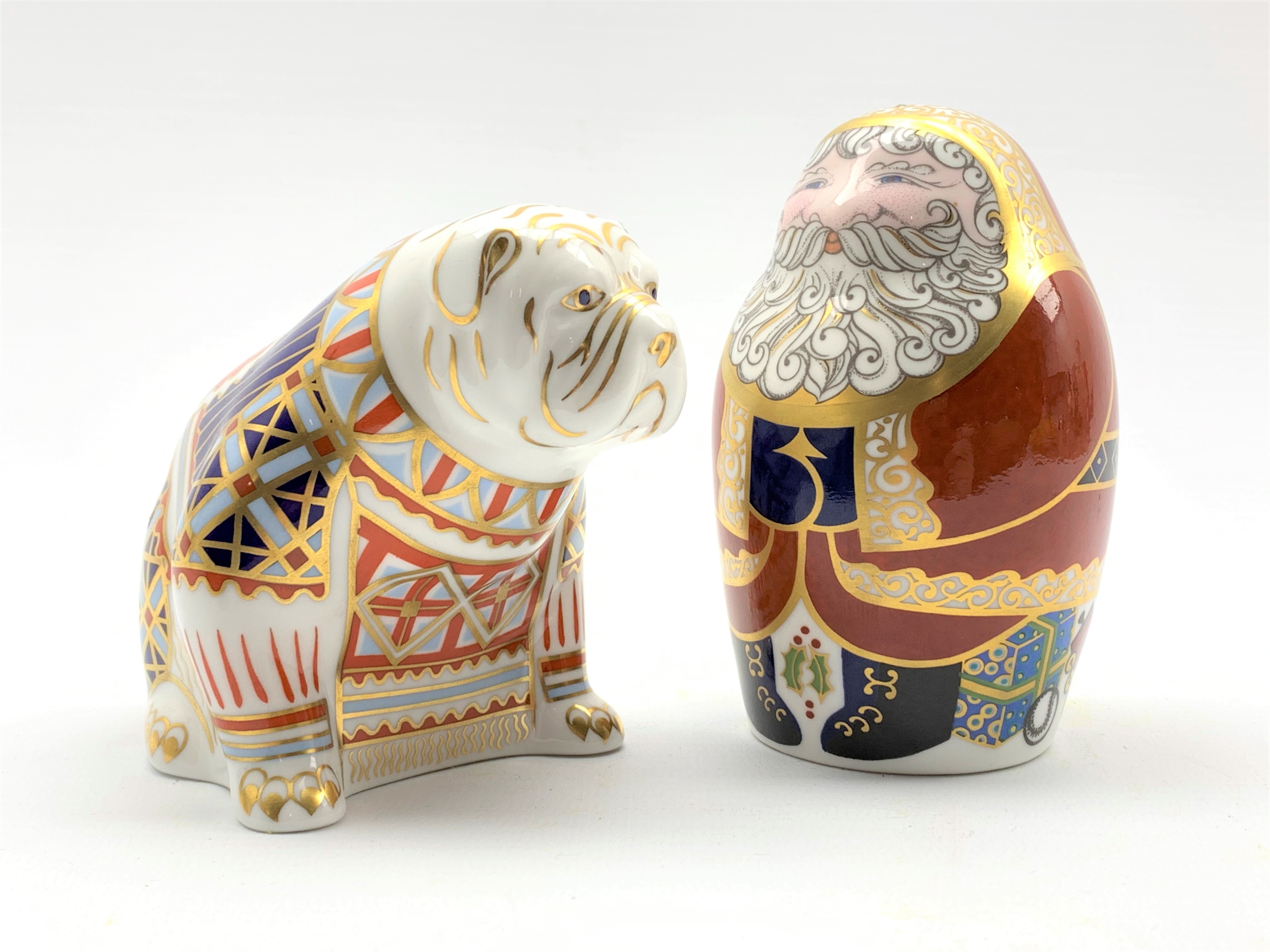 Royal Crown Derby 'Santa Claus' and 'Bulldog' paperweights ,