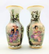 Pair of 19th Century Paris porcelain vases painted with seated male and female Chinese figures