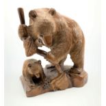 Large Black Forest wood carving of bear and cub H30cm Condition Report & Further Details