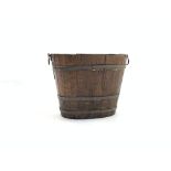 19th century oak and metal banded oval barrel planter, with carry handle to each end,