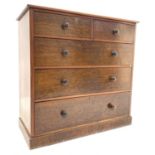 Victorian mahogany chest, with two short and three long graduating drawers, on skirted base, W120cm,