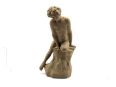 Doulton 'Reflections of Childhood' terracotta figure of a young girl seated on a rock,