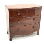 George IV mahogany bow fronted chest, two short and two long graduating drawers,