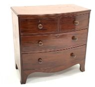 George IV mahogany bow fronted chest, two short and two long graduating drawers,