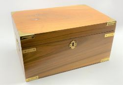 Satin Walnut brass bound box with lift out tray, brass escutcheon, with key, H21cm, W41cm,