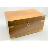 Satin Walnut brass bound box with lift out tray, brass escutcheon, with key, H21cm, W41cm,