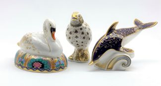 Royal Crown Derby 'Swan' and 'Dolphin' paperweights,