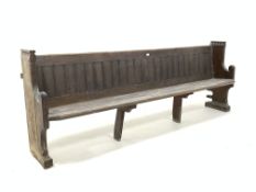 19th century oak pew, panel seat and back,