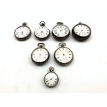 Six sterling silver cased pocket watches including 'A.W.W.