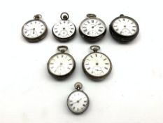 Six sterling silver cased pocket watches including 'A.W.W.