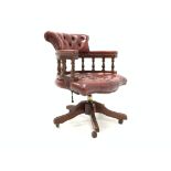 20th century stained beech and mahogany framed captains armchair, scrolled back,