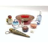 Continental overlaid glass scent flask of tapering design, overlaid ruby glass shallow dish D15cm,
