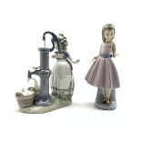 Lladro figure of a young girl working a water pump,