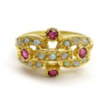 Silver-gilt opal and garnet ring,