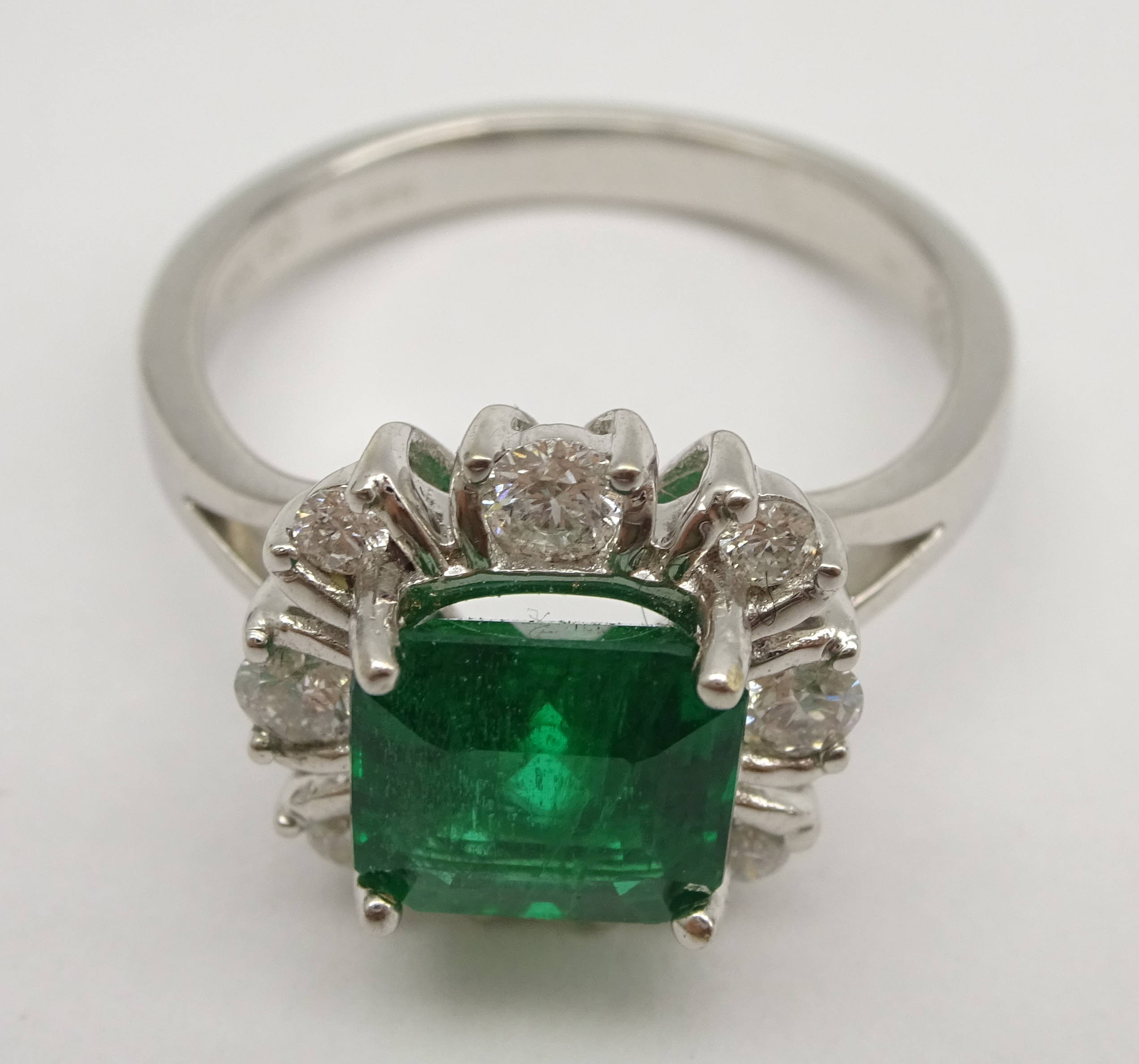 18ct white gold fine emerald and diamond cluster ring hallmarked, emerald 1. - Image 4 of 4