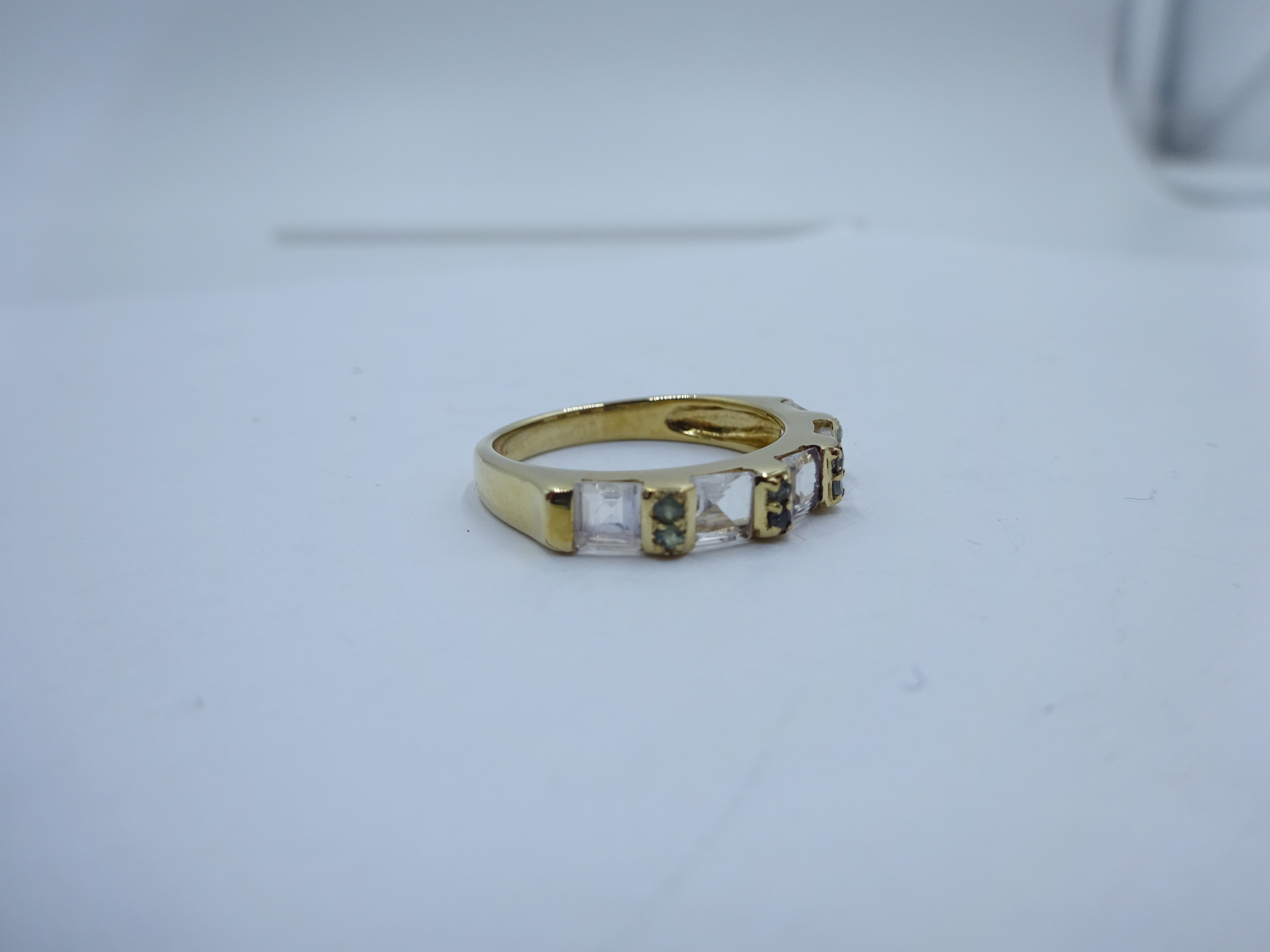 9ct gold white topaz and emerald ring, - Image 2 of 2