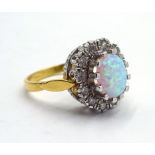 Silver-gilt opal and cubic zirconia cluster ring,