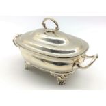 Small silver two handled tureen and cover with loop handle and shaped supports L19cm London 1937