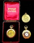 9ct gold ladies continental pocket watch, stamped K9 cased,
