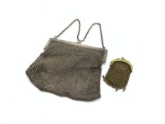 Silver and mesh evening purse with chain handle Birmingham 1916 and a small mesh purse