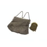 Silver and mesh evening purse with chain handle Birmingham 1916 and a small mesh purse