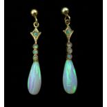 Pair of 9ct gold opal pendant earrings,