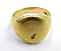 Gold signet ring stamped 18ct, approx 9.