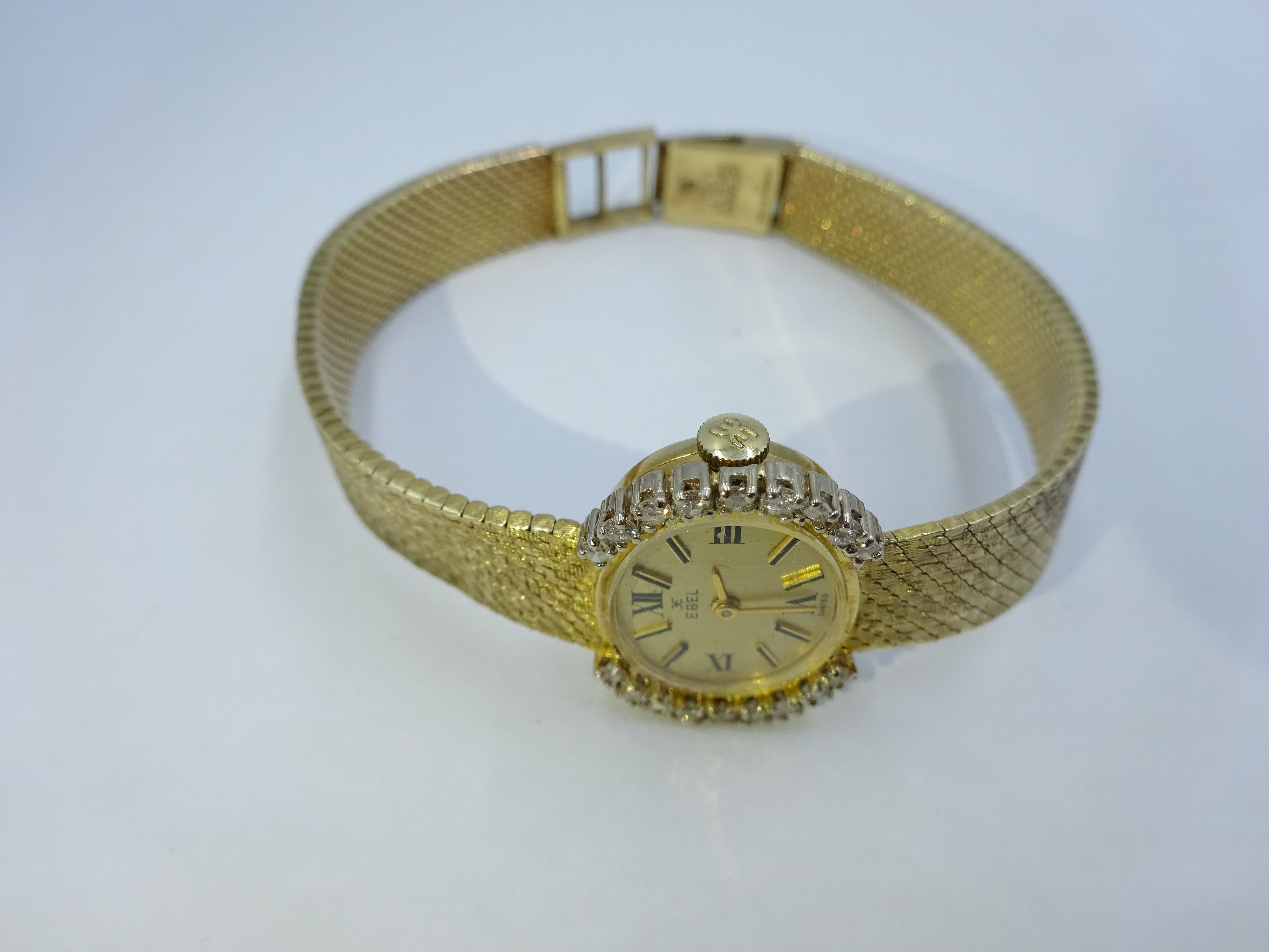Ebel 9ct gold ladies manual wind wristwatch, the bezel set with nine diamonds on each side, - Image 2 of 4