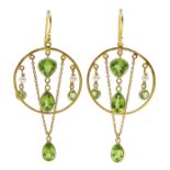 Pair of peridot and seed pearl circular pendant earrings Condition Report & Further