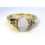 9ct gold opal and white topaz ring,