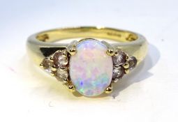 9ct gold opal and white topaz ring,