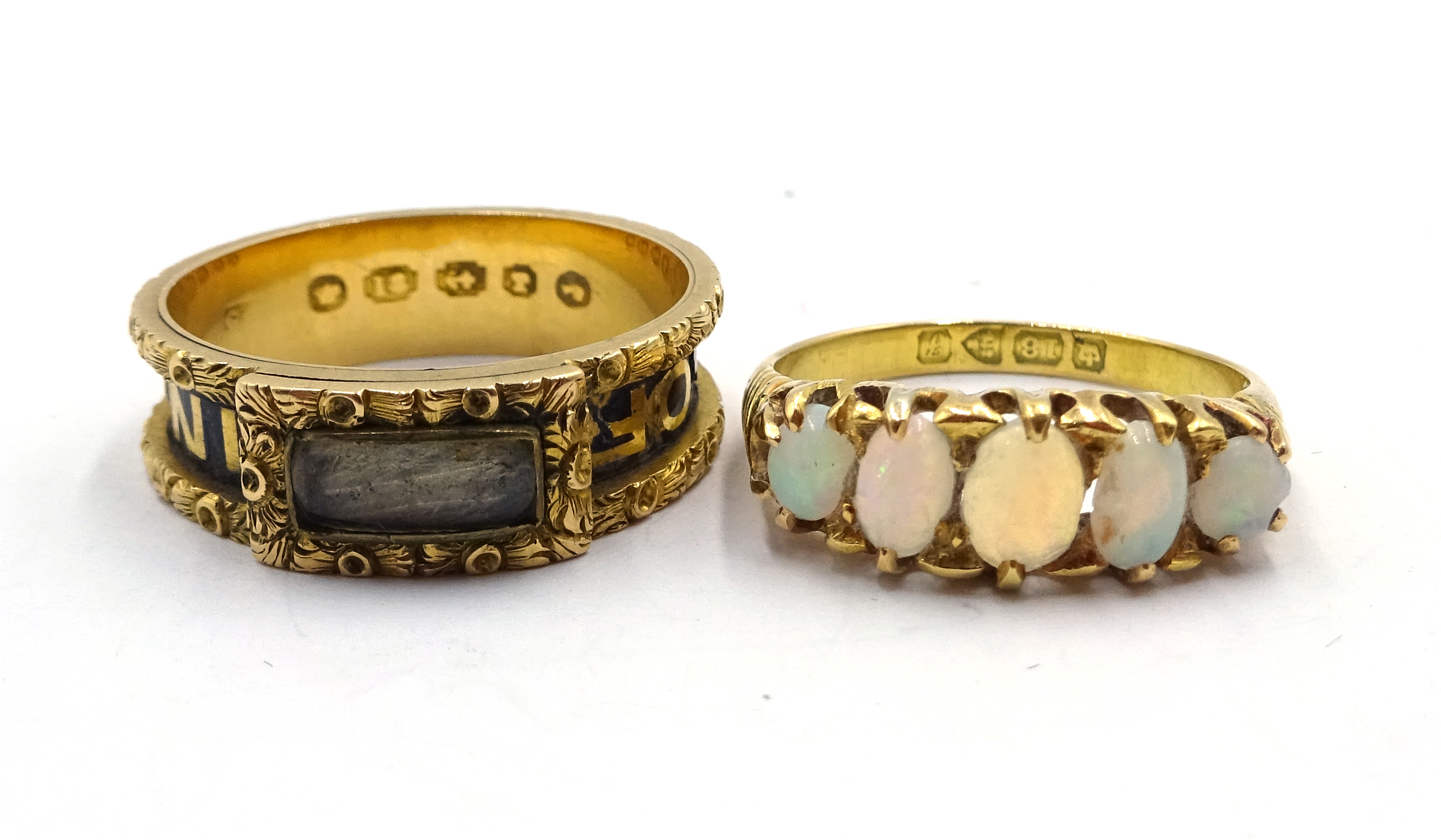 Victorian 18ct gold and enamel 'In Memory Of' ring,