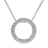 18ct white gold diamond circular pendant necklace, stamped 750, diamond total weight 0.