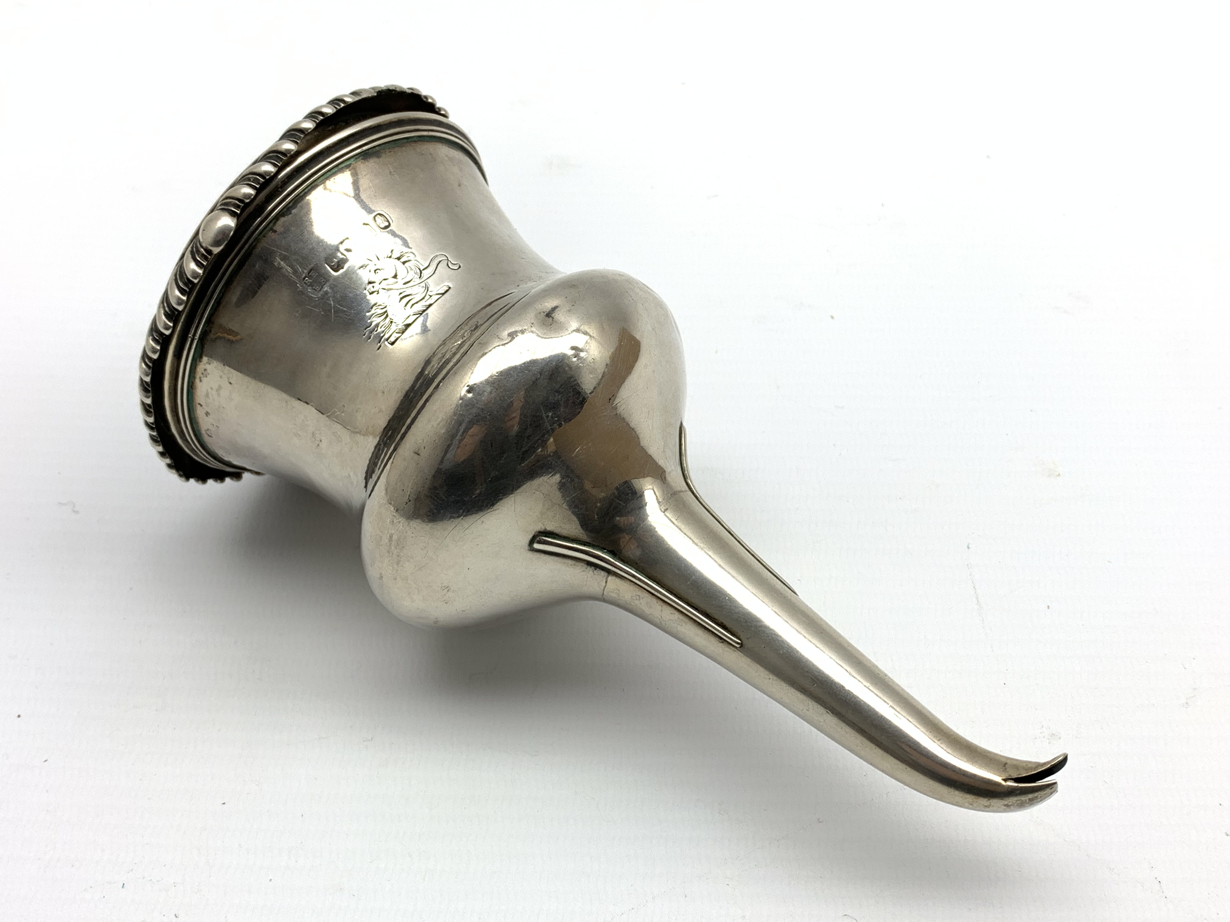 George IV silver wine funnel with detachable drainer and gadrooned border,