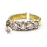 18ct gold five stone diamond ring,