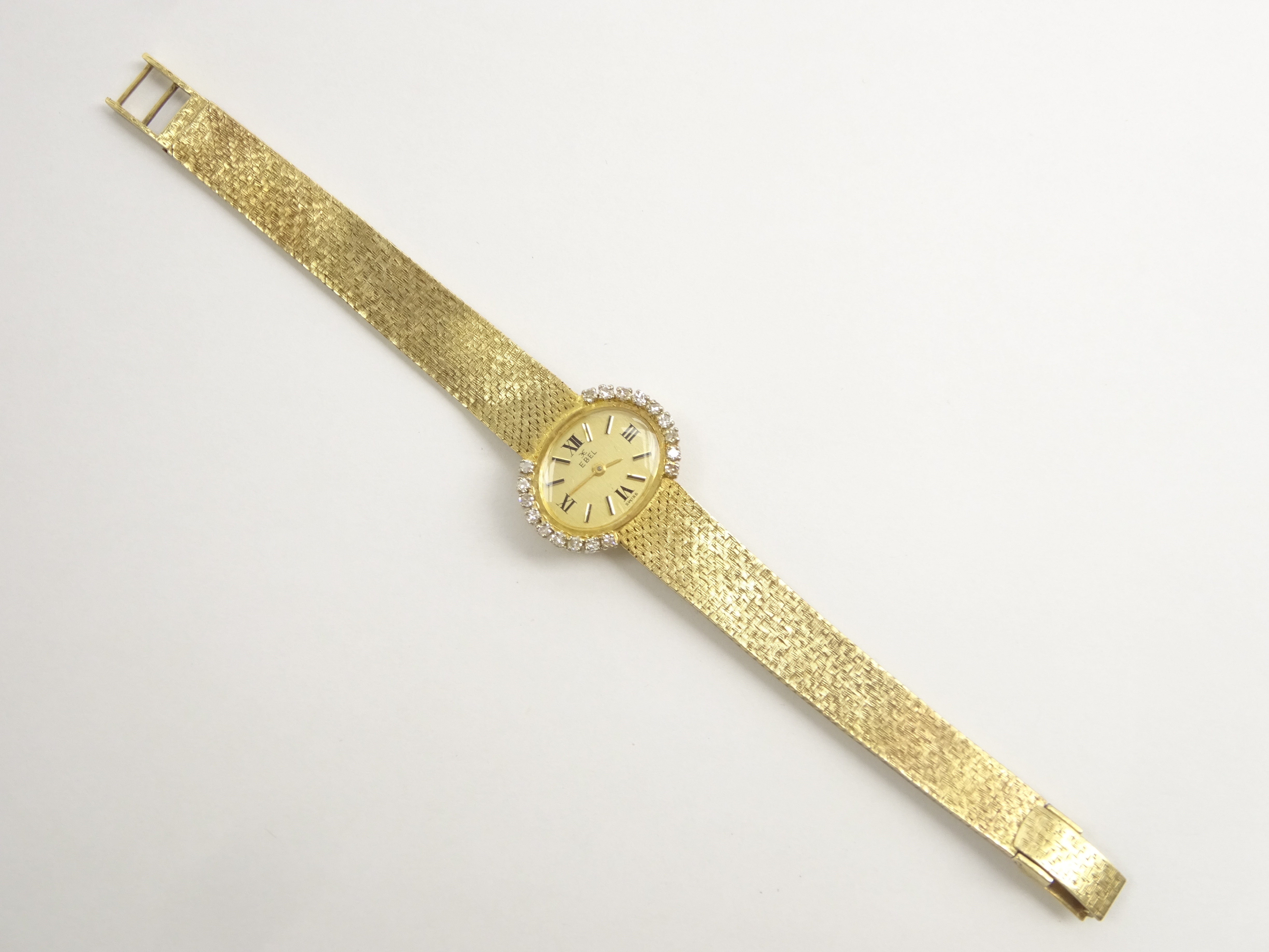 Ebel 9ct gold ladies manual wind wristwatch, the bezel set with nine diamonds on each side, - Image 3 of 4