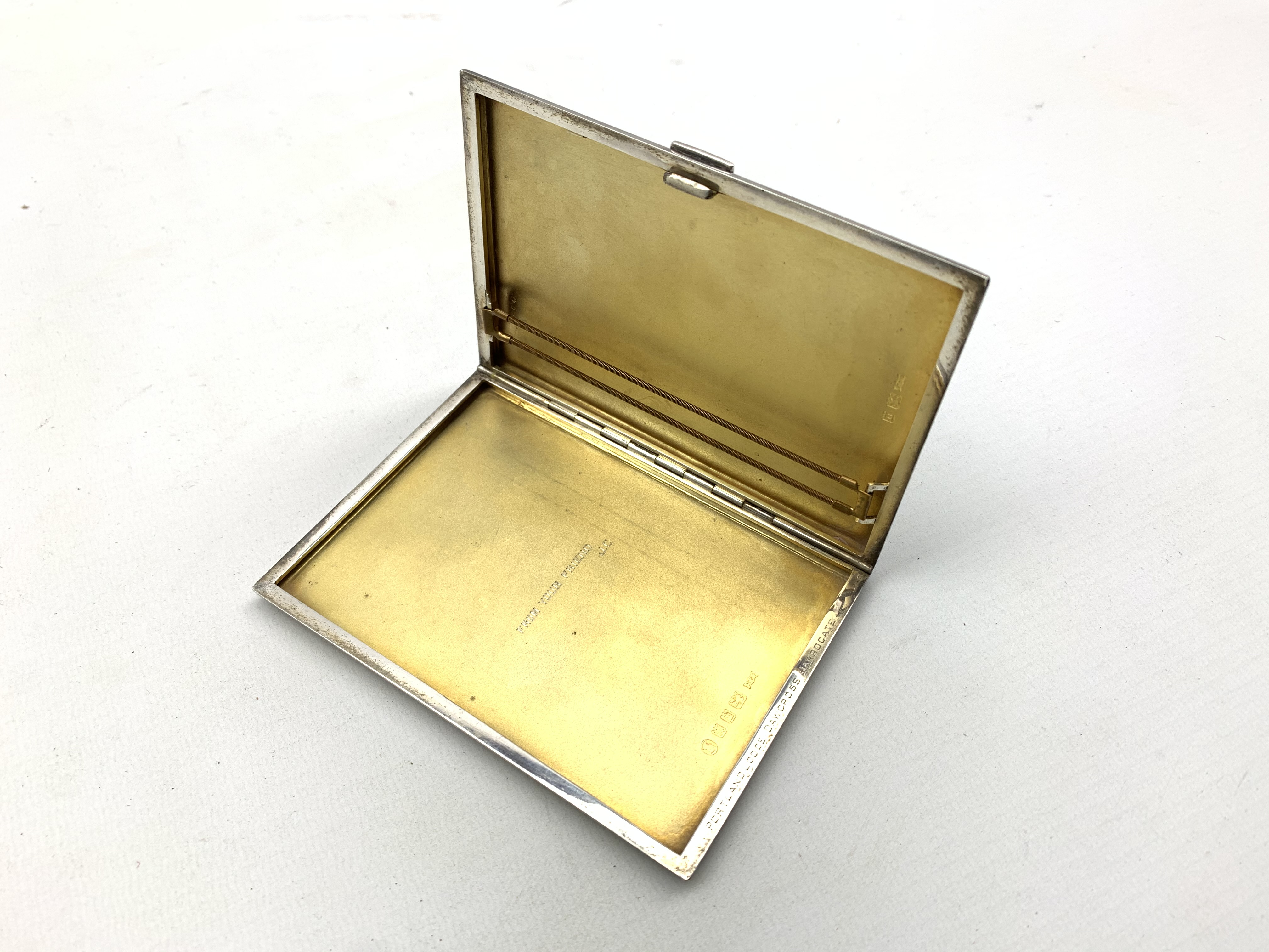 Engine turned silver cigarette case with gilded interior and inscription 'Portland Lodge, - Image 3 of 3