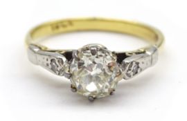 Gold old cut diamond ring, the central diamond of approx 0.