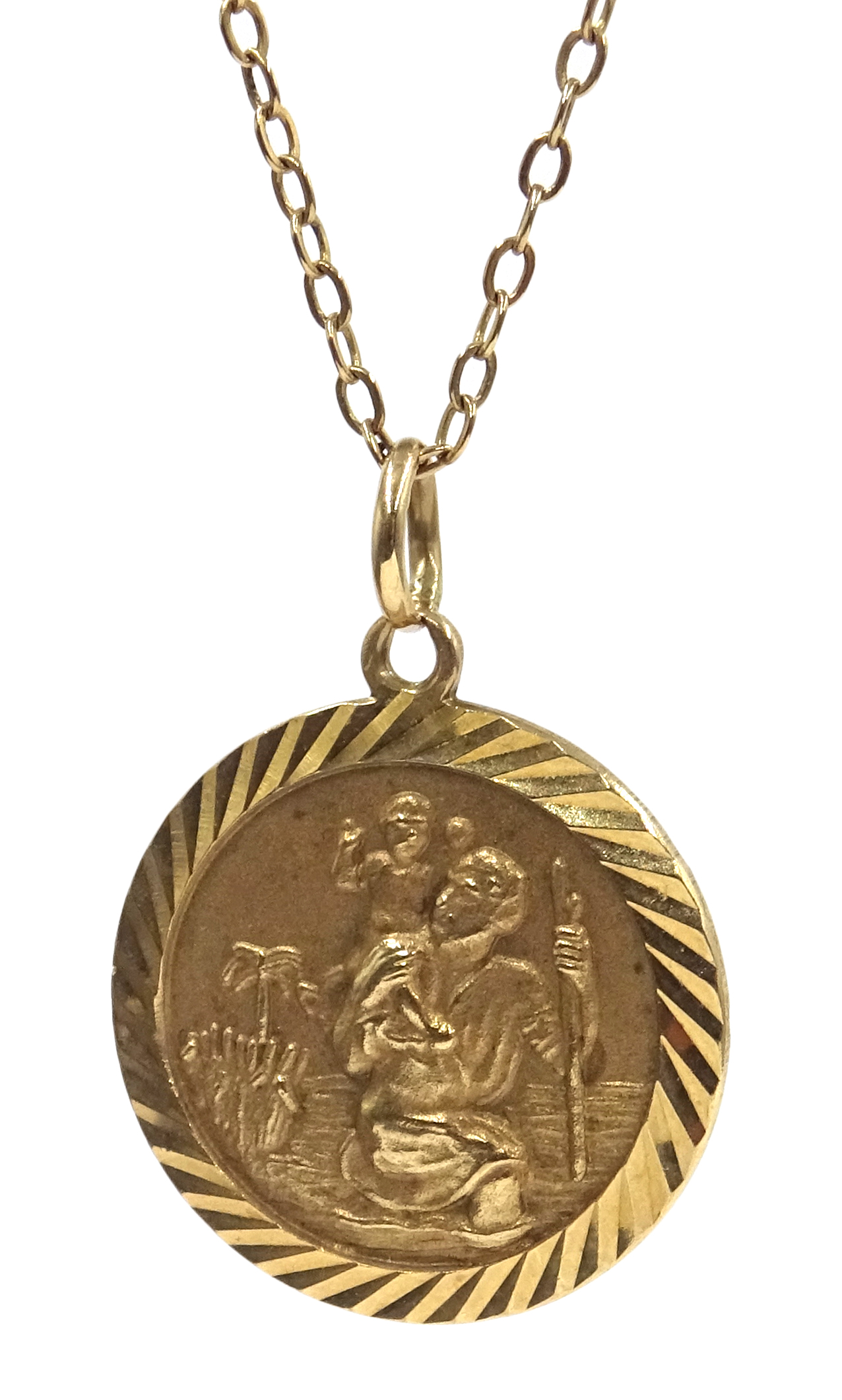 9ct gold St Christopher pendant necklace hallmarked, approx 4.